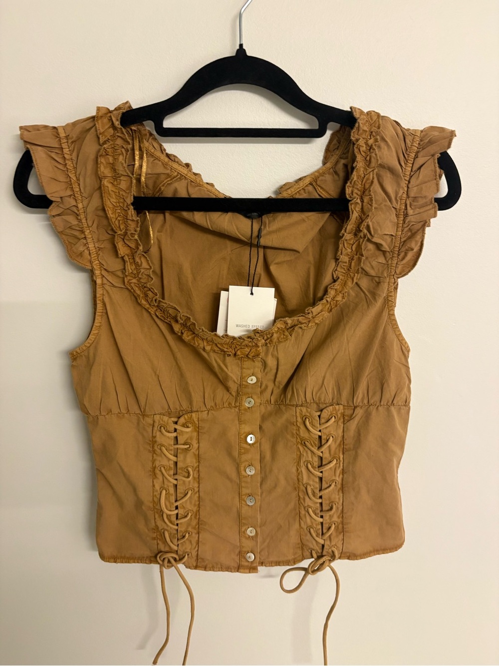 Women’s Rust Brown Ruffle Lace-Up Tank Top